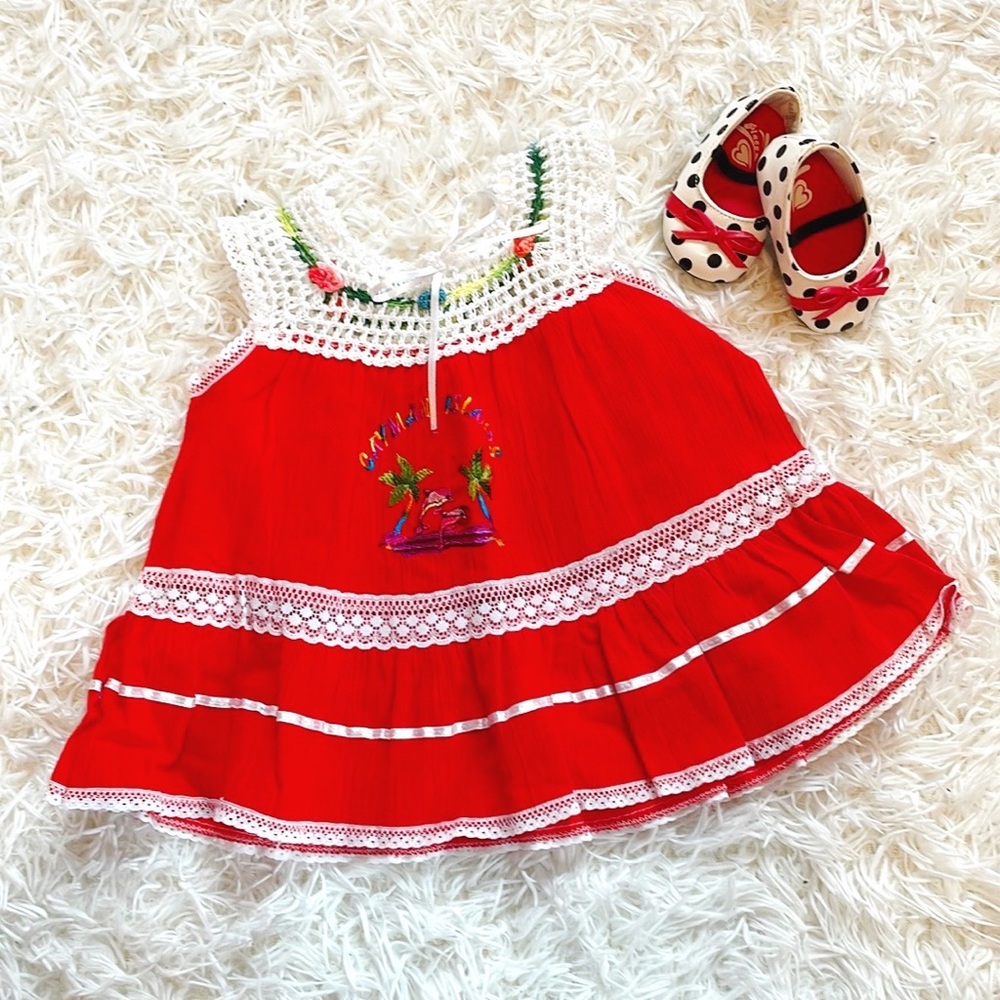 Made in Mexico • Handmade Cayman Islands Colorful Embroidered Gauze Summer Dress